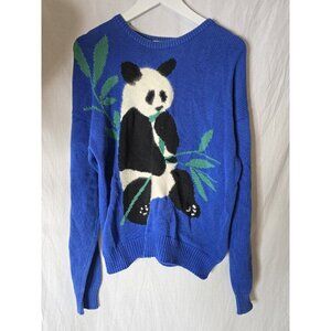 Vintage 90’s panda Cotton blue sweater- Unisex- Fits Like A Large